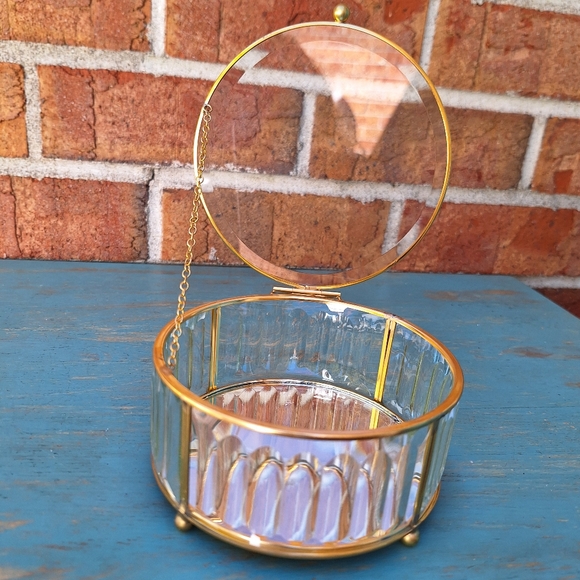 Glass Display Box Gold Metal Jewelry Box Display Case Holder Stained Glass - Picture 13 of 16